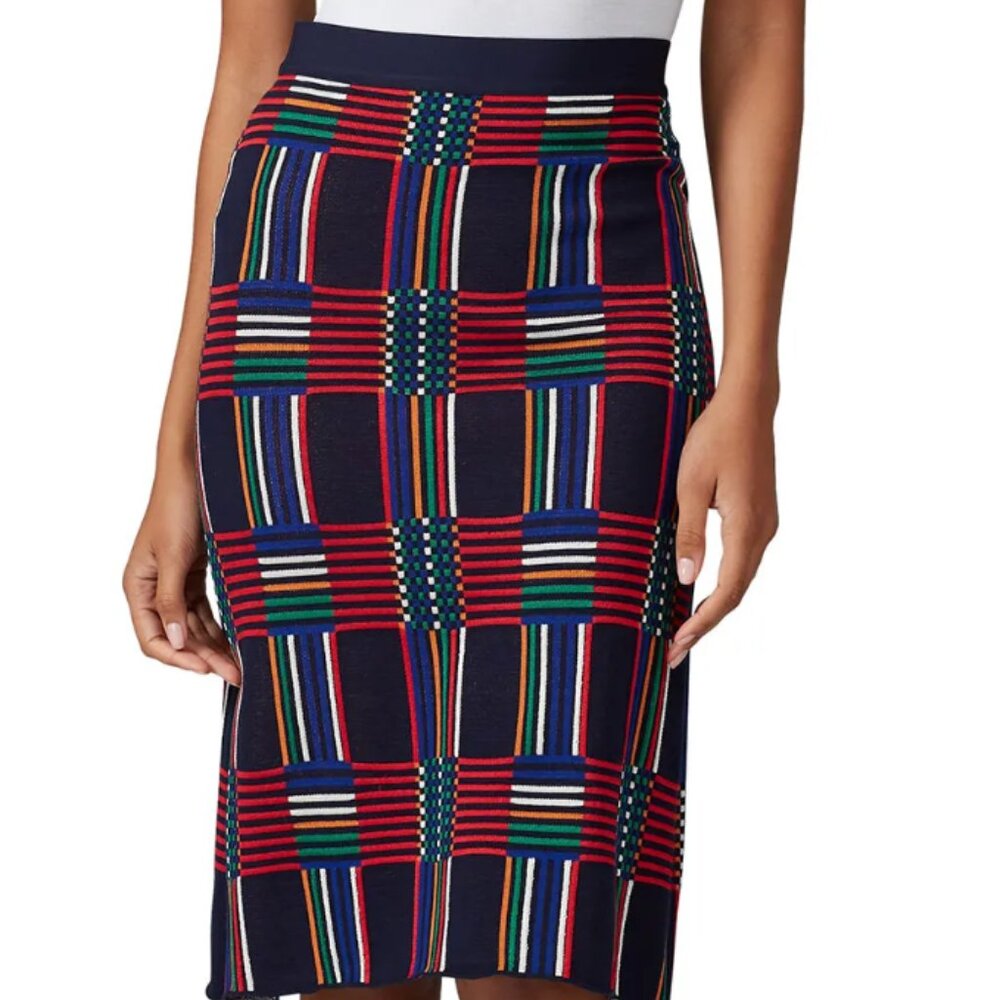 Tory Burch Sport Navy Check Jacquard Skirt (M)